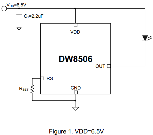 DW8506 6.5V典型應用電路圖 低壓差線性恒流驅(qū)動 DW8506 6.5V典型應用電路圖 低壓差線性恒流驅(qū)動