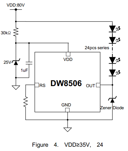 DW8506高壓應用電路圖 80V輸入降壓方案 DW8506高壓應用電路圖 80V輸入降壓方案