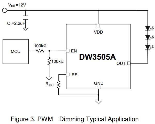 DW3505A PWM調(diào)光典型應用電路圖 MCU控制調(diào)光 DW3505A PWM調(diào)光典型應用電路圖 MCU控制調(diào)光