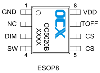 內(nèi)置100V功率MOS車燈驅(qū)動(dòng)芯片OC5020B