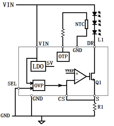 LAN1168ED典型應(yīng)用電路|200V高耐壓LED車燈驅(qū)動原理圖