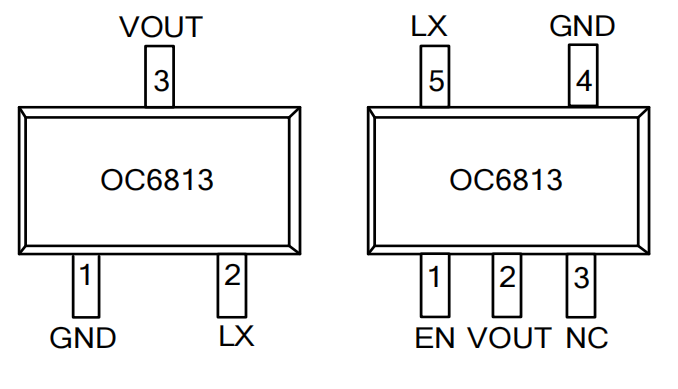 OC6813 引腳配置 OC6813 SOT23-3 和 SOT23-5 引腳圖
