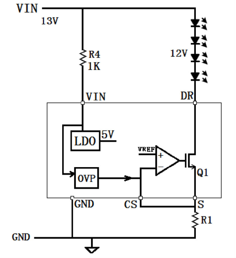 LAN1165ED典型應(yīng)用電路 汽車(chē)燈恒流驅(qū)動(dòng)電路圖 LAN1165ED典型應(yīng)用電路 汽車(chē)燈恒流驅(qū)動(dòng)電路圖 12V車(chē)燈驅(qū)動(dòng)方案